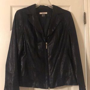 Navy blue jacket. Leather like fabric size 10